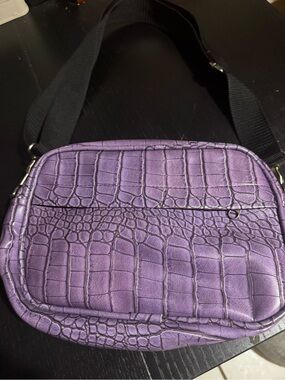 Purple Croc-Embossed Crossbody Bag